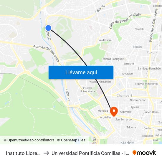 Instituto Llorente to Universidad Pontificia Comillas - Icade map