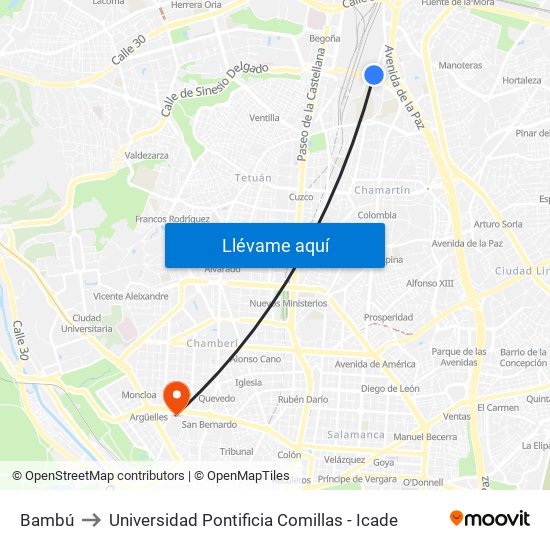 Bambú to Universidad Pontificia Comillas - Icade map
