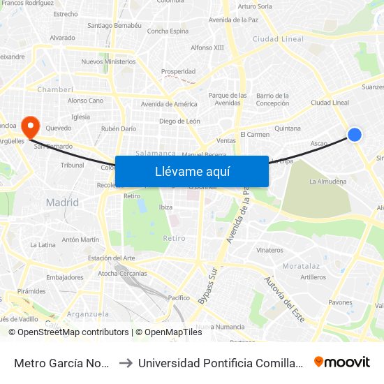 Metro García Noblejas to Universidad Pontificia Comillas - Icade map