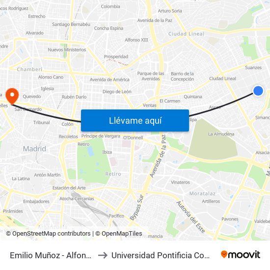 Emilio Muñoz - Alfonso Gómez to Universidad Pontificia Comillas - Icade map