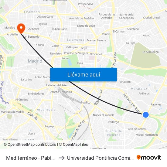 Mediterráneo - Pablo Neruda to Universidad Pontificia Comillas - Icade map