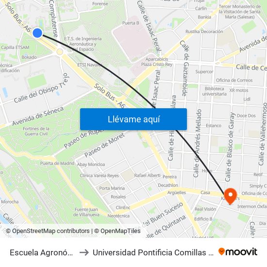 Escuela Agronómica to Universidad Pontificia Comillas - Icade map