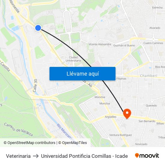Veterinaria to Universidad Pontificia Comillas - Icade map