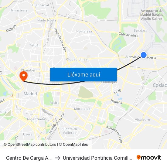 Centro De Carga Aérea 3 to Universidad Pontificia Comillas - Icade map