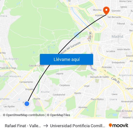 Rafael Finat - Valle Inclán to Universidad Pontificia Comillas - Icade map