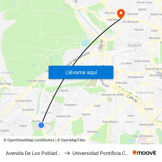 Avenida De Los Poblados - Comisaria to Universidad Pontificia Comillas - Icade map