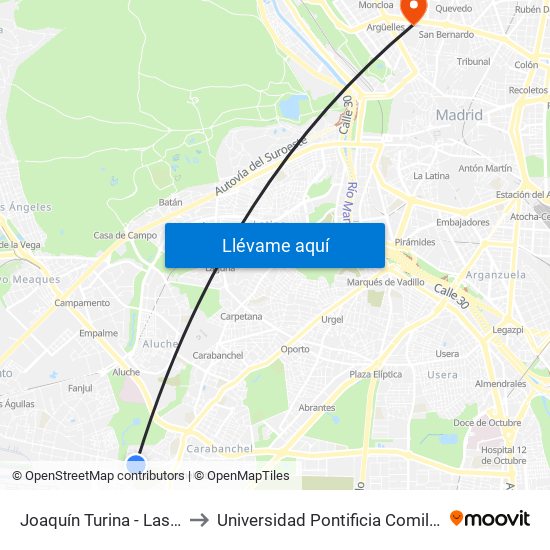 Joaquín Turina - Las Cruces to Universidad Pontificia Comillas - Icade map