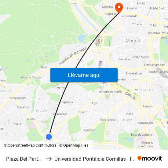Plaza Del Parterre to Universidad Pontificia Comillas - Icade map