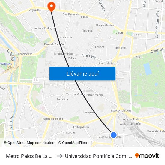 Metro Palos De La Frontera to Universidad Pontificia Comillas - Icade map