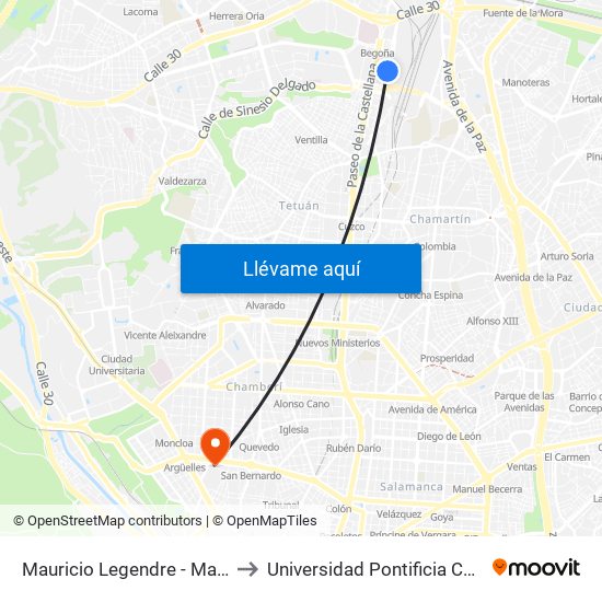Mauricio Legendre - Manuel Caldeiro to Universidad Pontificia Comillas - Icade map