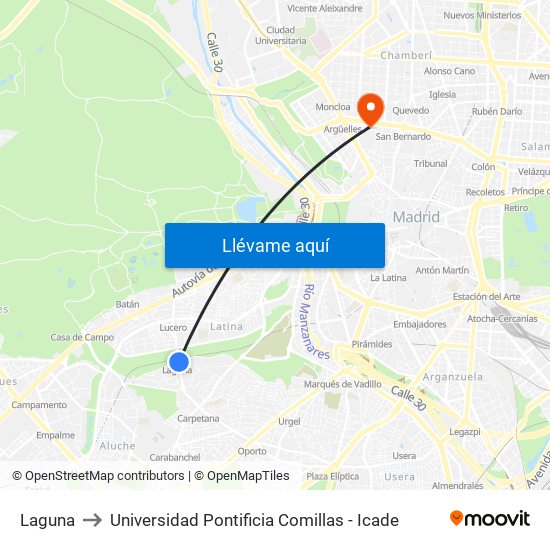 Laguna to Universidad Pontificia Comillas - Icade map