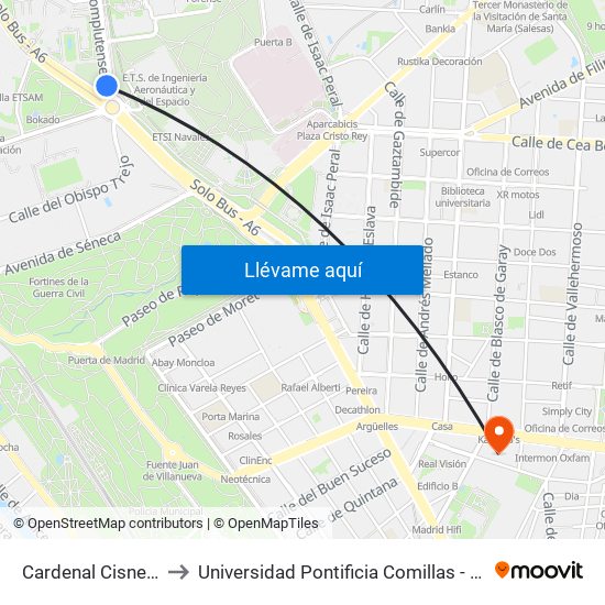 Cardenal Cisneros to Universidad Pontificia Comillas - Icade map