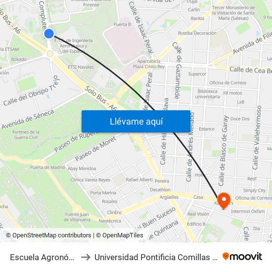Escuela Agronómica to Universidad Pontificia Comillas - Icade map