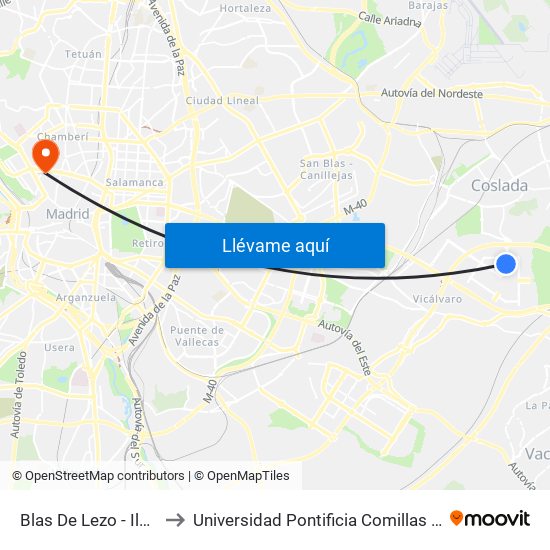 Blas De Lezo - Ilusión to Universidad Pontificia Comillas - Icade map