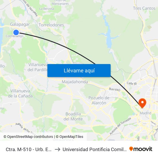 Ctra. M-510 - Urb. El Cerrillo to Universidad Pontificia Comillas - Icade map