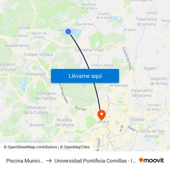 Piscina Municipal to Universidad Pontificia Comillas - Icade map