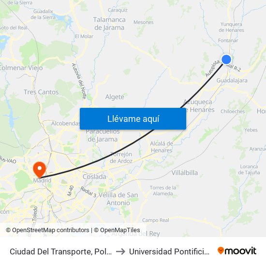 Ciudad Del Transporte, Polígonos Marchamalo to Universidad Pontificia Comillas - Icade map