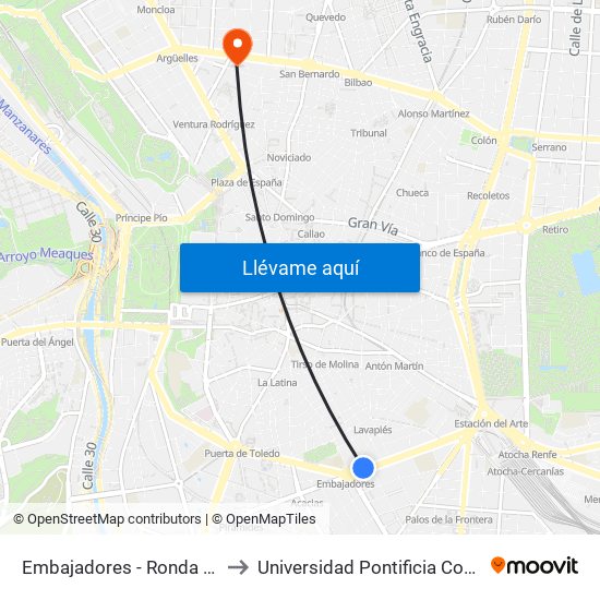 Embajadores - Ronda De Valencia to Universidad Pontificia Comillas - Icade map