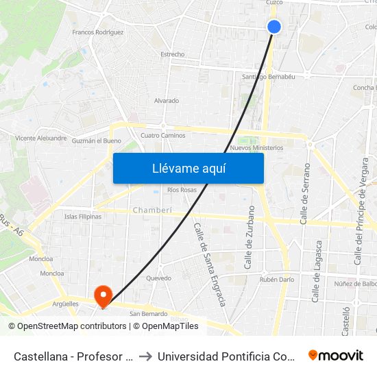 Castellana - Profesor Waksman to Universidad Pontificia Comillas - Icade map