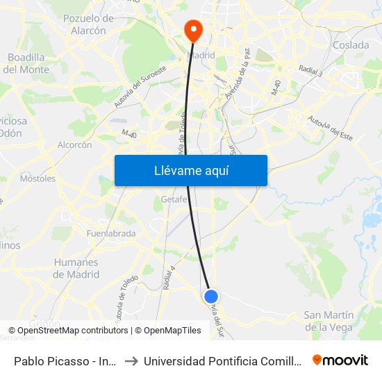 Pablo Picasso - Instituto to Universidad Pontificia Comillas - Icade map