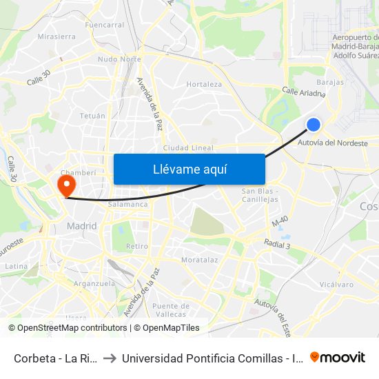Corbeta - La Rioja to Universidad Pontificia Comillas - Icade map