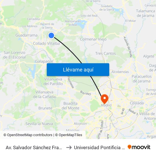 Av. Salvador Sánchez Frascuelo - Est. Buses to Universidad Pontificia Comillas - Icade map