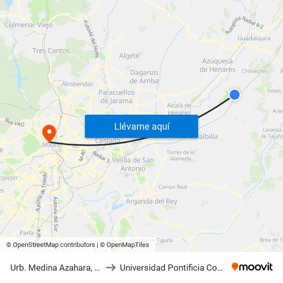 Urb. Medina Azahara, Chiloeches to Universidad Pontificia Comillas - Icade map