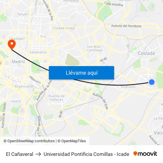 El Cañaveral to Universidad Pontificia Comillas - Icade map