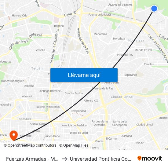 Fuerzas Armadas - Maragatería to Universidad Pontificia Comillas - Icade map