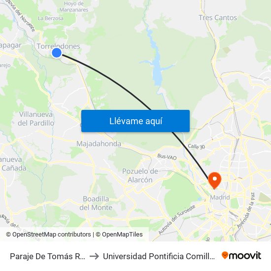 Paraje De Tomás Romera to Universidad Pontificia Comillas - Icade map