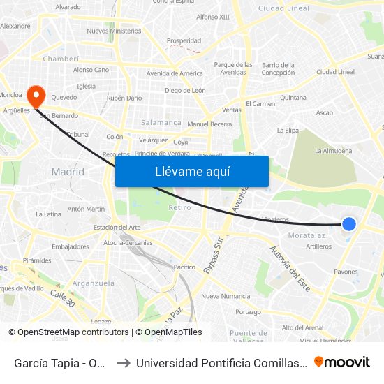 García Tapia - Oberón to Universidad Pontificia Comillas - Icade map