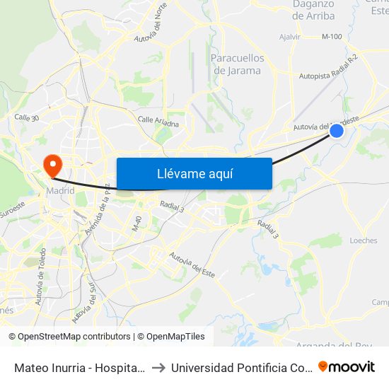 Mateo Inurria - Hospital De Torrejón to Universidad Pontificia Comillas - Icade map