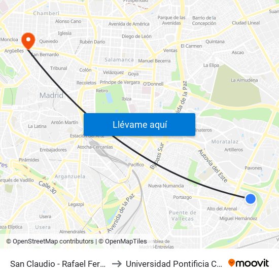 San Claudio - Rafael Fernández Hijicos to Universidad Pontificia Comillas - Icade map