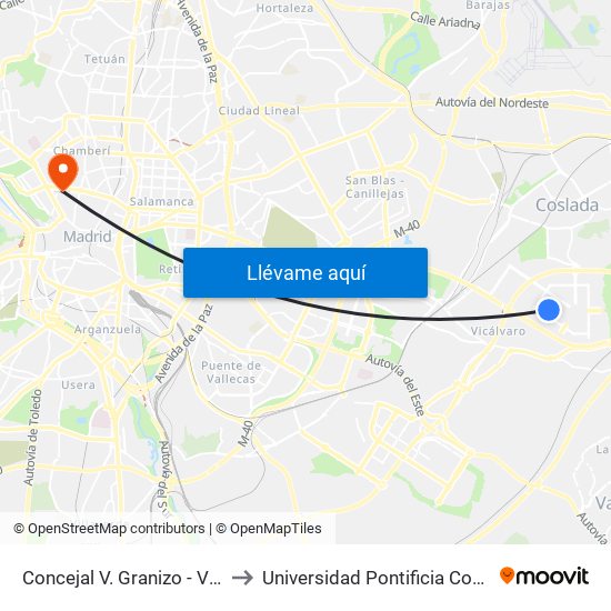 Concejal V. Granizo - Victoria Kent to Universidad Pontificia Comillas - Icade map