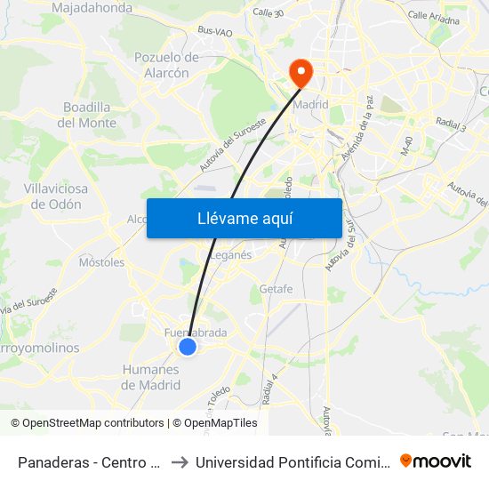 Panaderas - Centro De Salud to Universidad Pontificia Comillas - Icade map