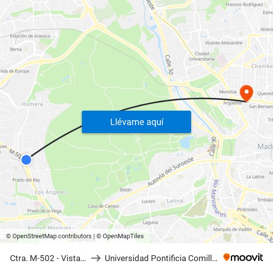 Ctra. M-502 - Vista Alegre to Universidad Pontificia Comillas - Icade map