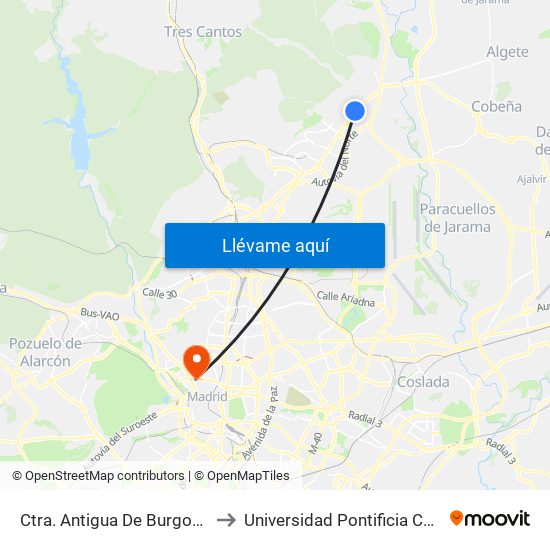 Ctra. Antigua De Burgos - La Granjilla to Universidad Pontificia Comillas - Icade map