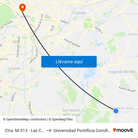 Ctra. M-313 - Las Cabrizas to Universidad Pontificia Comillas - Icade map