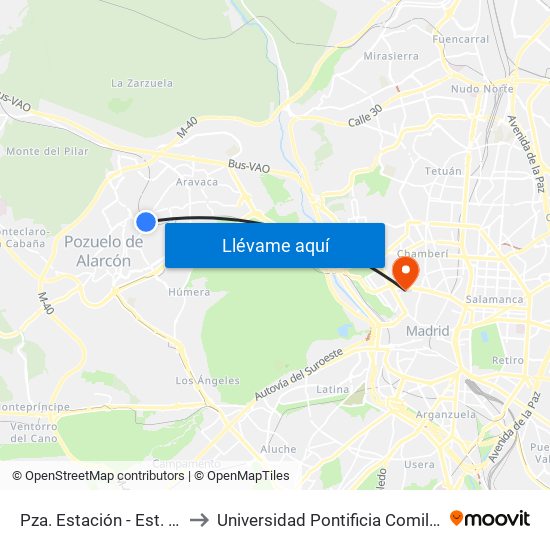 Pza. Estación - Est. Pozuelo to Universidad Pontificia Comillas - Icade map