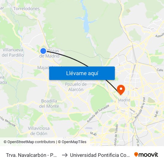 Trva. Navalcarbón - Polideportivo to Universidad Pontificia Comillas - Icade map