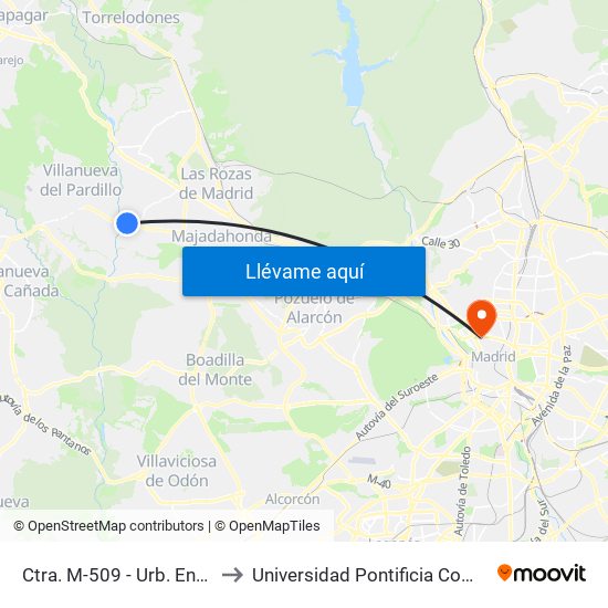 Ctra. M-509 - Urb. Entreálamos to Universidad Pontificia Comillas - Icade map