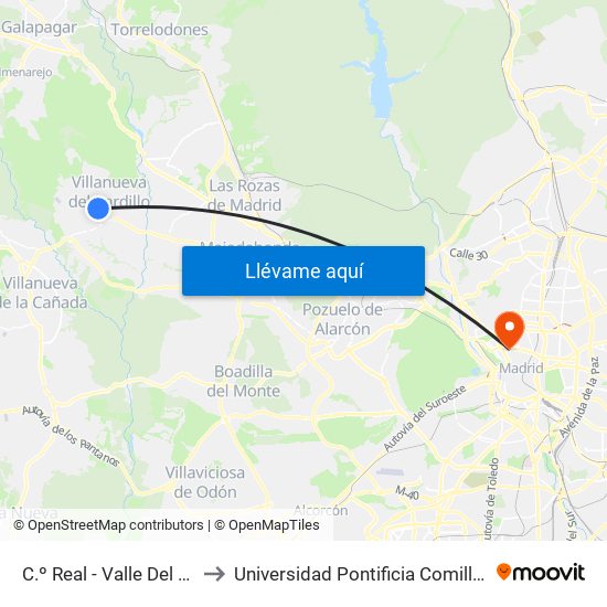 C.º Real - Valle Del Cerrato to Universidad Pontificia Comillas - Icade map