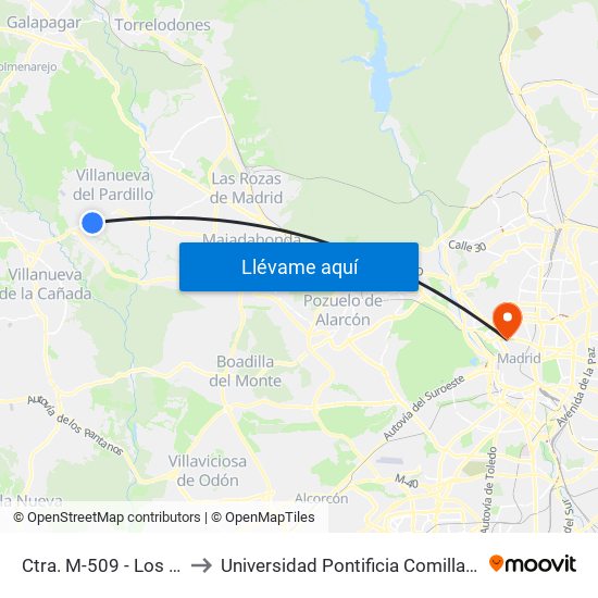Ctra. M-509 - Los Pinos to Universidad Pontificia Comillas - Icade map