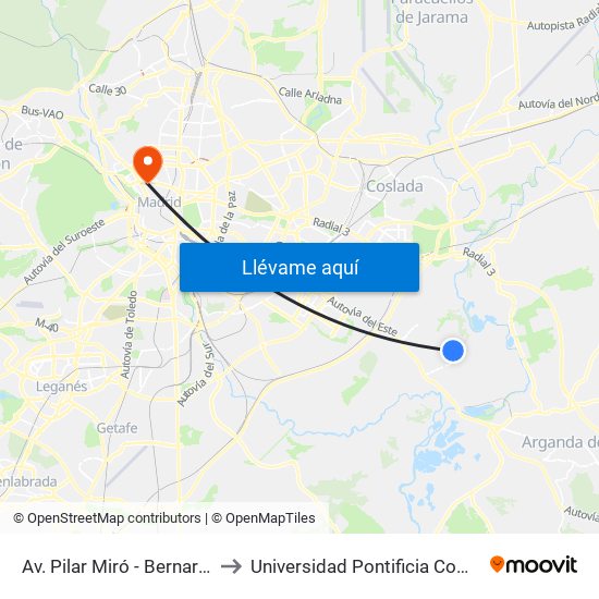 Av. Pilar Miró - Bernardo Atxaga to Universidad Pontificia Comillas - Icade map