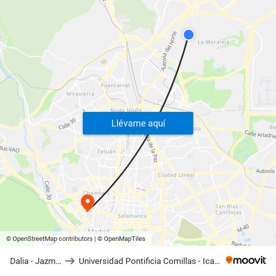 Dalia - Jazmín to Universidad Pontificia Comillas - Icade map