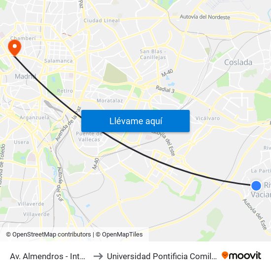 Av. Almendros - Integración to Universidad Pontificia Comillas - Icade map