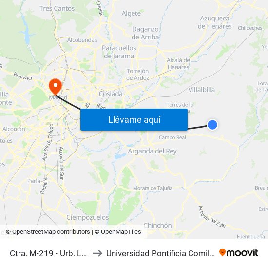 Ctra. M-219 - Urb. Las Villas to Universidad Pontificia Comillas - Icade map