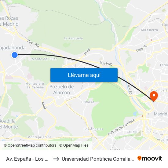 Av. España - Los Olmos to Universidad Pontificia Comillas - Icade map