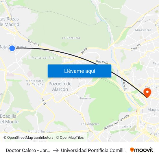 Doctor Calero - Jardinillos to Universidad Pontificia Comillas - Icade map