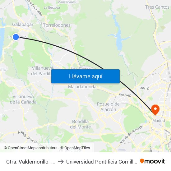 Ctra. Valdemorillo - Iglesia to Universidad Pontificia Comillas - Icade map